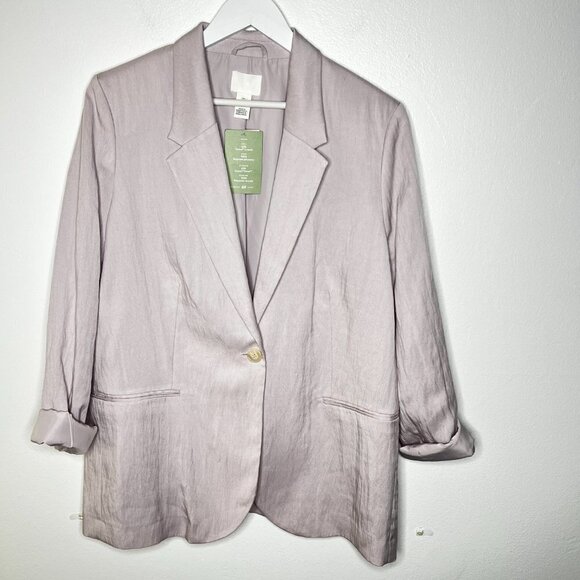H&M Womens Blazer Coat Soft Light Tencel/Lyocell 2 Faux Pockets Lavender NWT - Picture 1 of 9